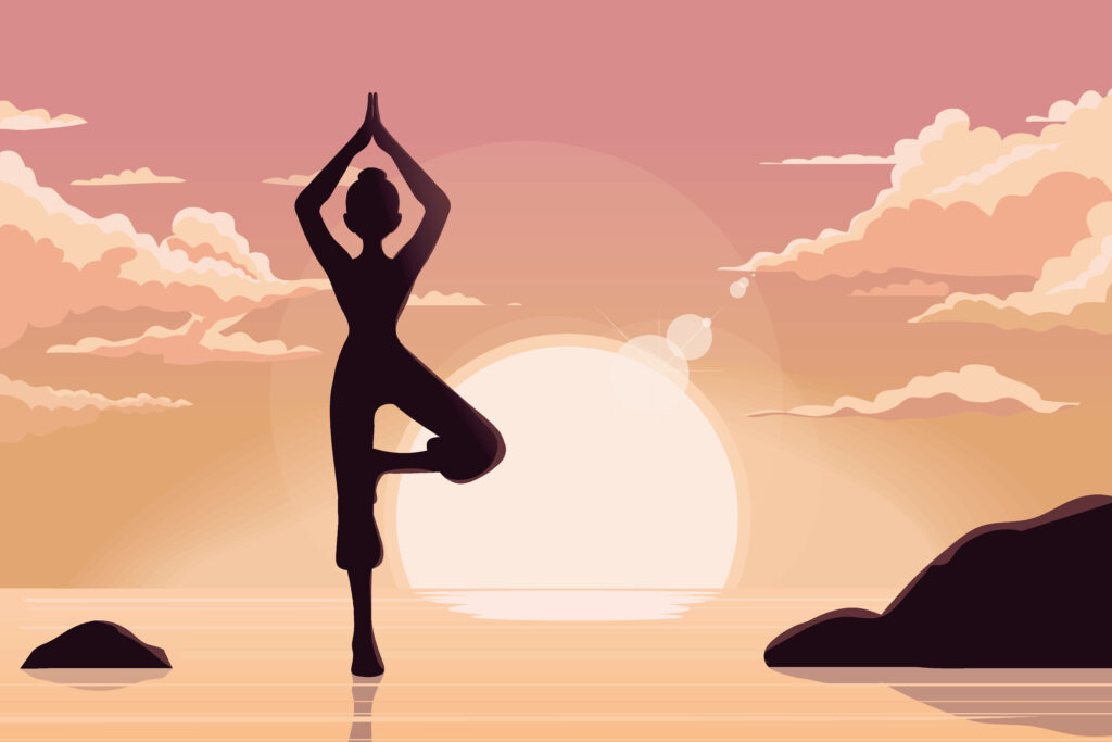 <a href="https://jp.freepik.com/free-vector/girl-practice-meditation-in-nature-namaste-saluting_29108020.htm#query=%E3%83%A8%E3%82%AC%20%E3%82%A4%E3%83%A9%E3%82%B9%E3%83%88&position=8&from_view=keyword&track=ais">著作者：gstudioimagen1</a>／出典：Freepik